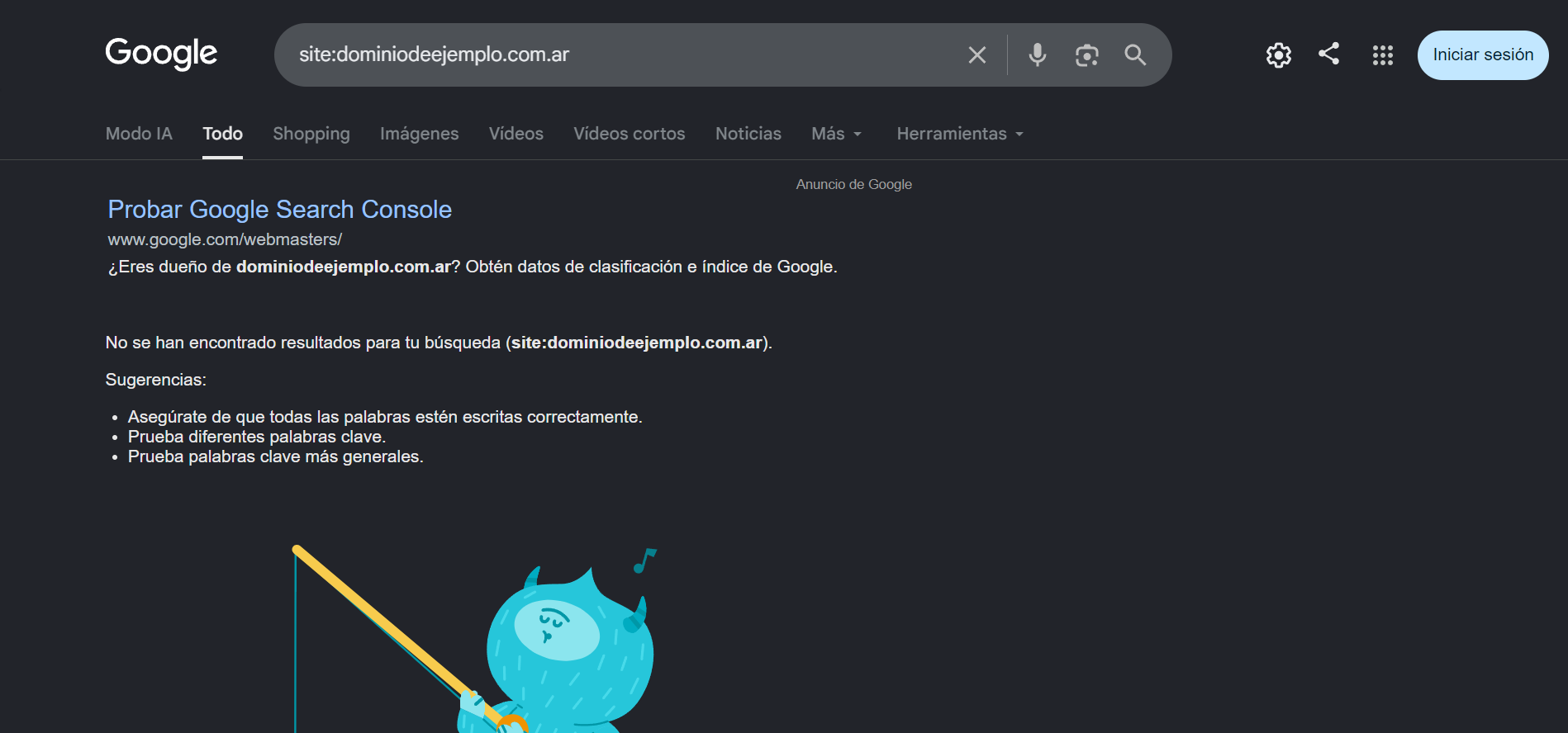No aparece ningún resultado cuando busco mi pagina en google