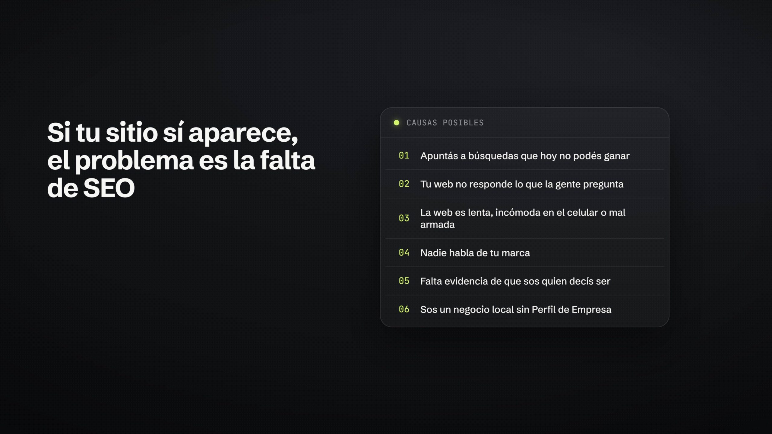 el problema es la falta de SEO